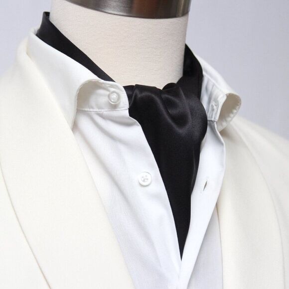 Silk Men's Cravat Ascot Gift Box A218 gift for‎ him Black NWT - Picture 5 of 7